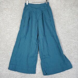 Athleta Women Linen Wide Leg Pants Size 0 Cropped Teal Beach Travel